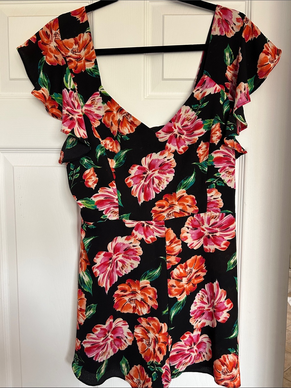 Akira black Floral Flutter Sleeve romper -size L